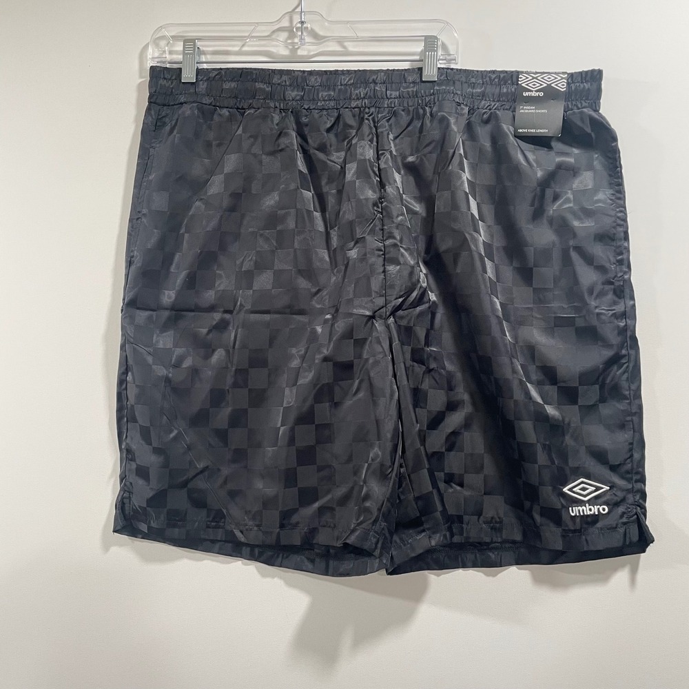 Umbro Mens Black Checkered Jacquard Soccer Shorts XL 7 Inch‎ Inseam Mid Rise NEW